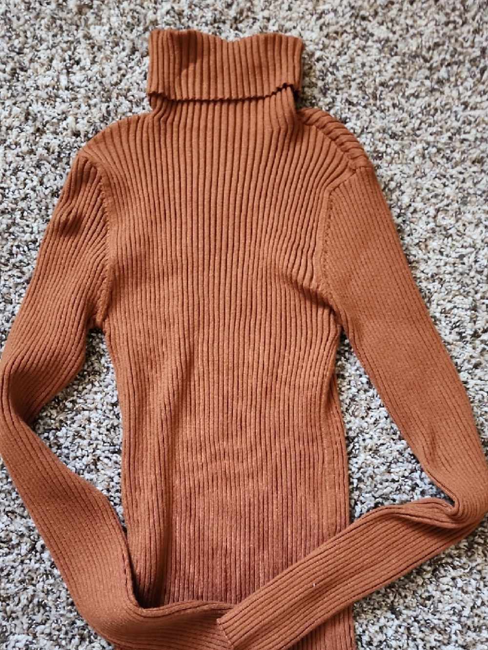 SHEIN Ribbed Turtleneck Sweater - Rust Orange - Picture 2 of 3